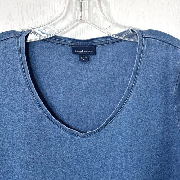J.Jill Pure Jill Indigo Wms M Blue Cotton Knit Tunic Top Summer Minimalist - Picture 4 of 6